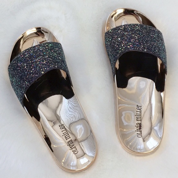 Black Glitter Slide W/ Gold Sole Metallic - Picture 3 of 6